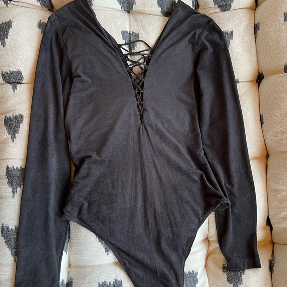 Alexander Wang Bodysuit Lace Up Bodysuit Charcoal Size 8 - Picture 7 of 15